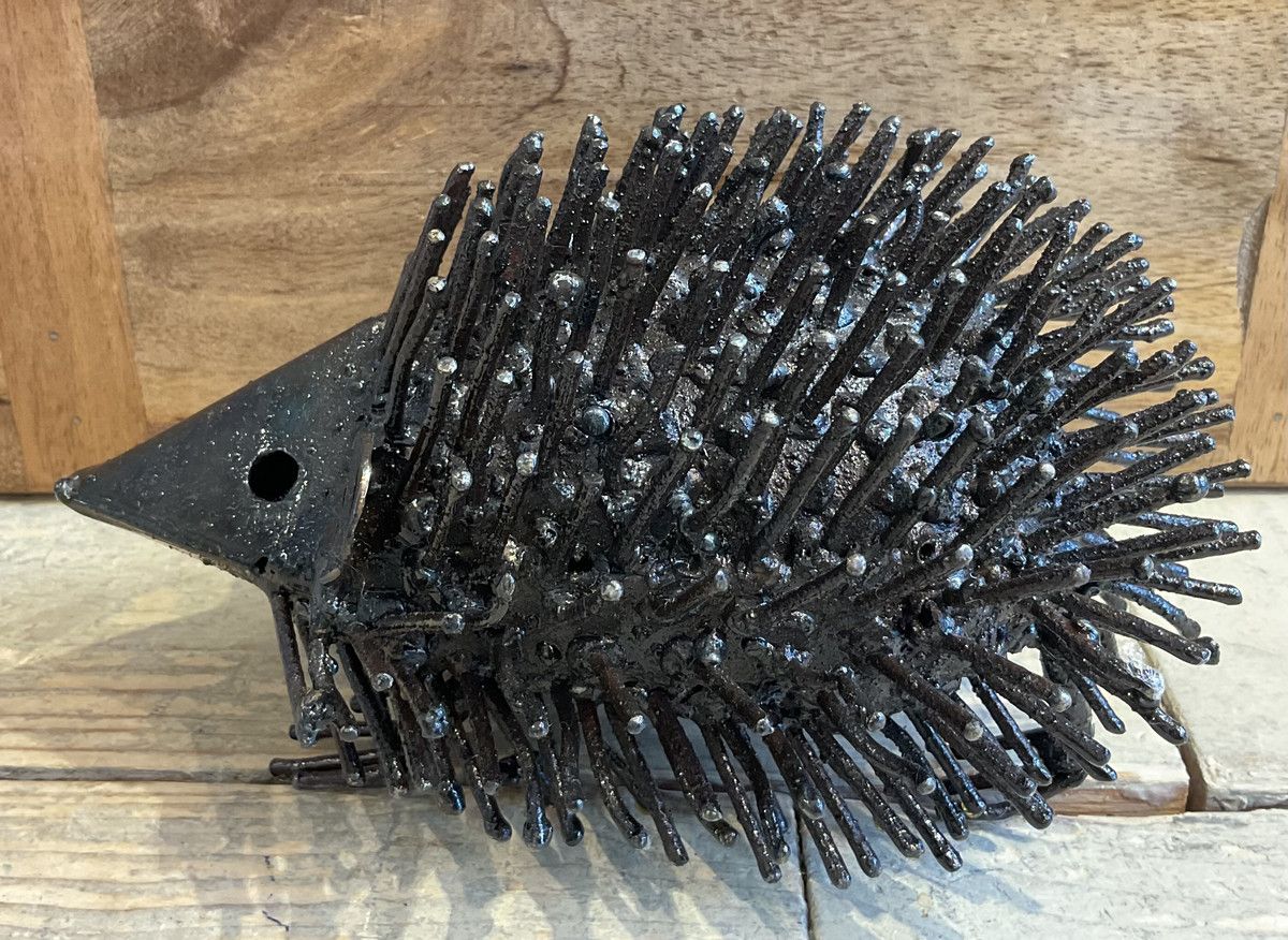 Metal hedgehog garden sculpture