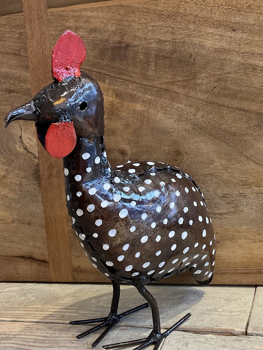 Guinea fowl chick metal garden sculpture Guinea fowl chick metal garden sculpture