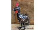 Guinea fowl chick metal garden sculpture