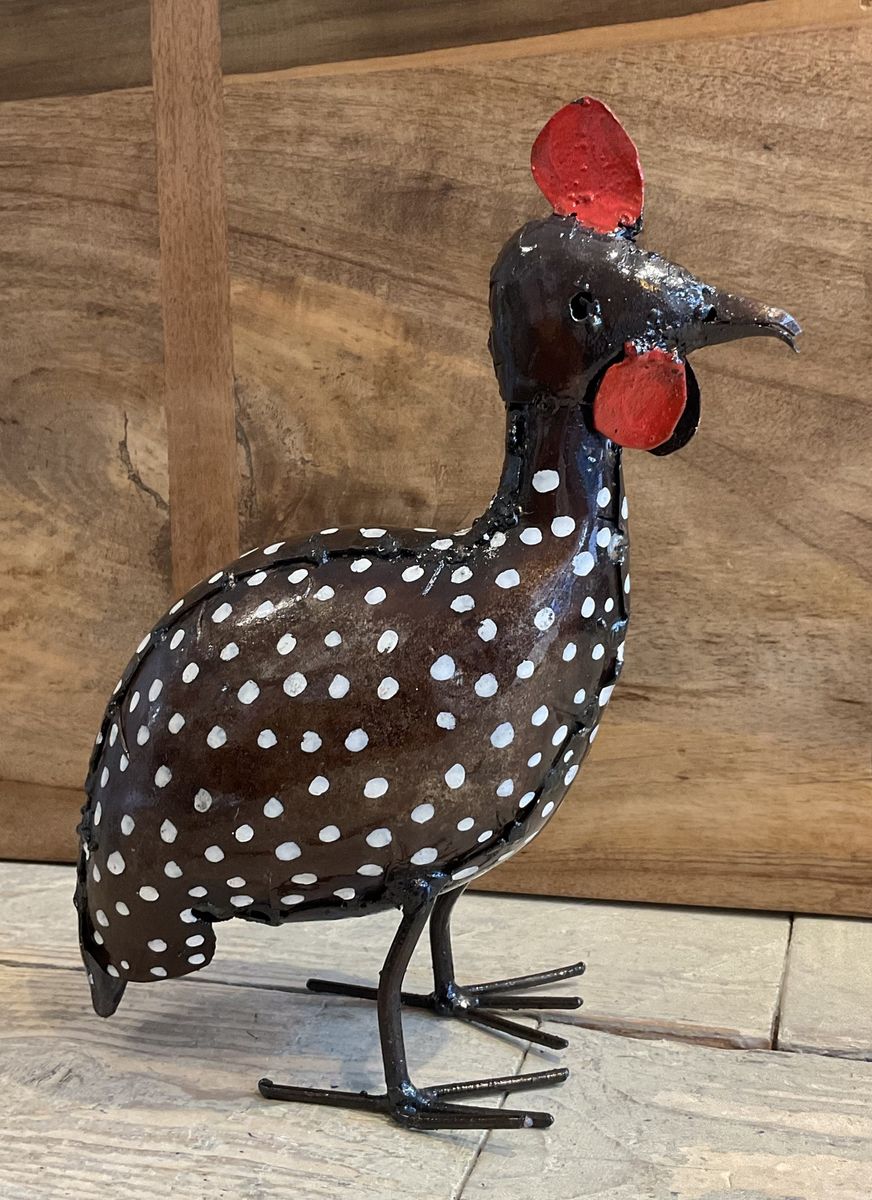 Guinea fowl chick metal garden sculpture 2