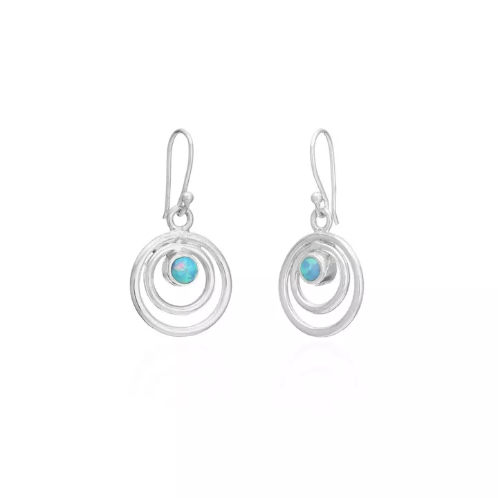 Double circle sterling silver with opal drop earrings 