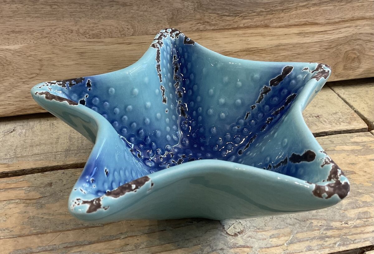 Ceramic turquoise starfish bowl - large