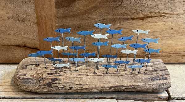 School of anchovies in blue, seaside decoration 