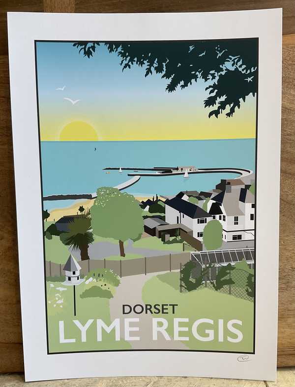 Lyme Regis art print  - yellow sky