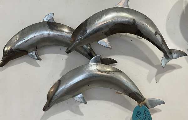 Trio of dolphins design decorative seaside tin wall art