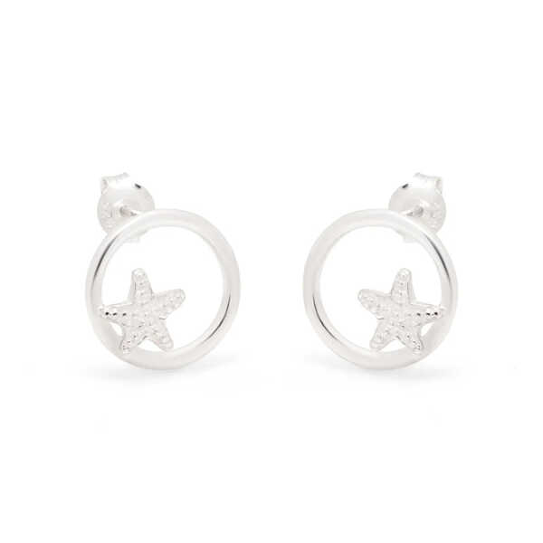Starfish circle design sterling silver stud earrings 