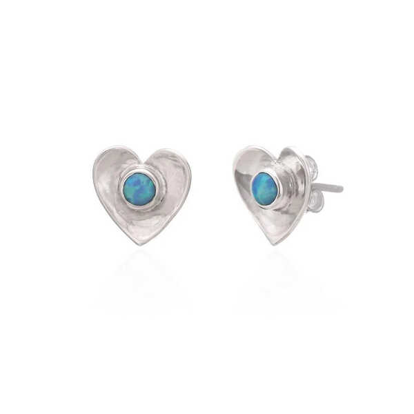 Heart opal sterling silver stud earrings