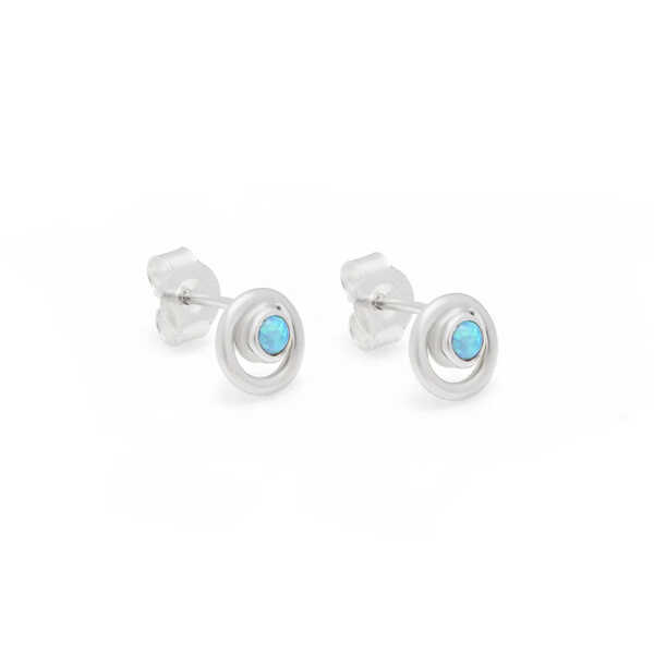 Double circle opal sterling silver stud earrings