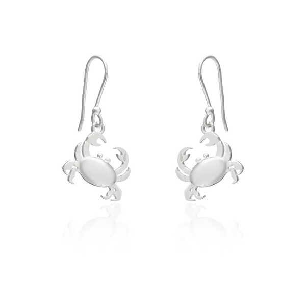 Silver crab design sterling silver drop earrings