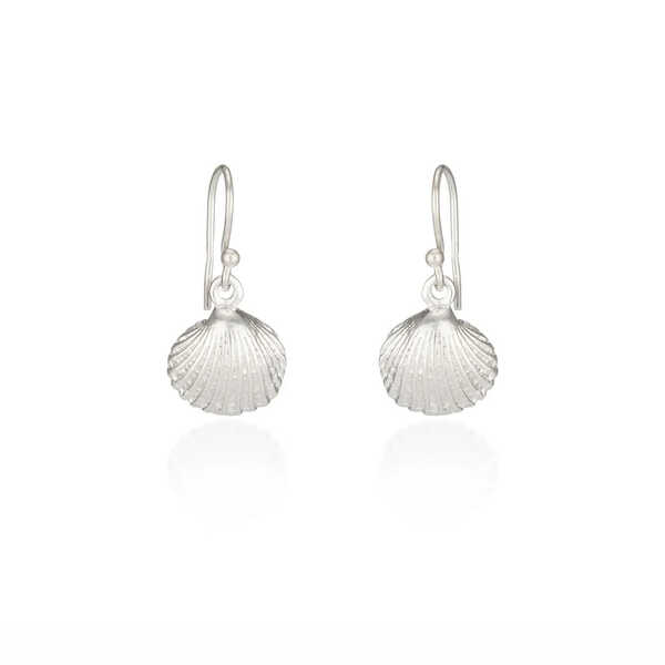 Cockle shell design sterling silver drop earrings
