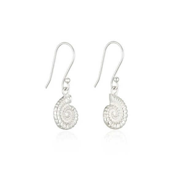 Ammonite design sterling silver drop earrings 