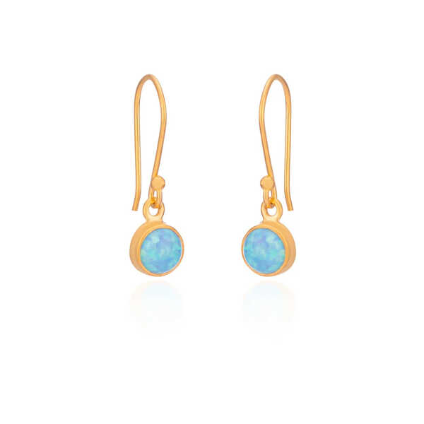 Gold plated sterling silver round opal drop earrings