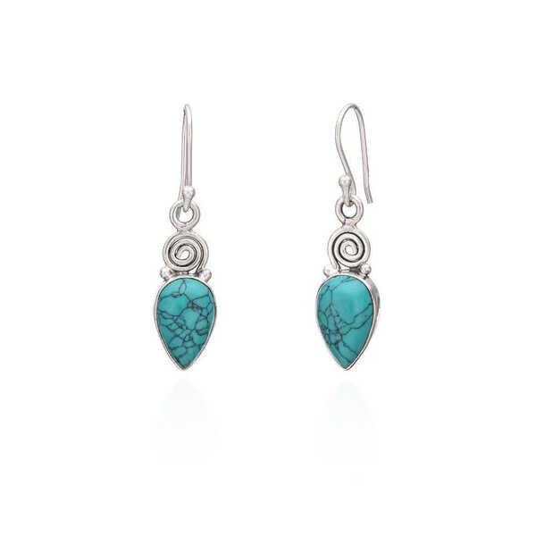 Turquoise teardrop design sterling silver drop earrings