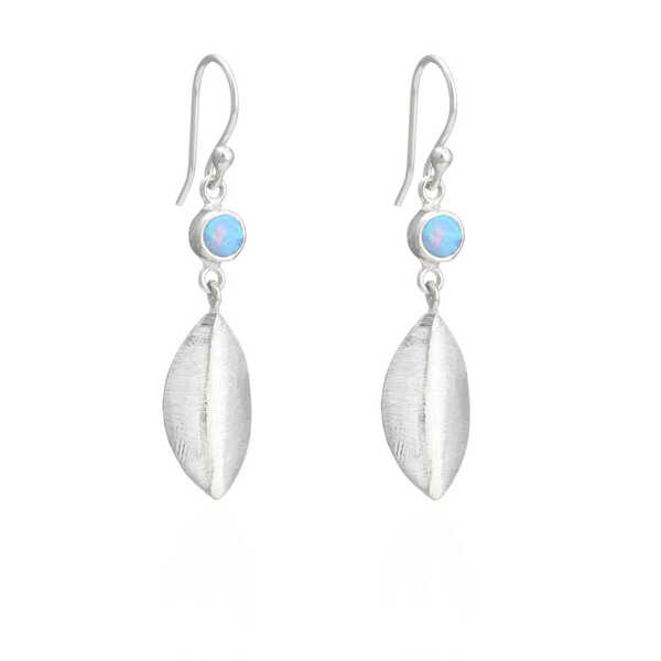 Sterling silver with opal leaf design drop earrings 