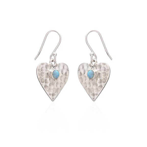Sterling silver heart with opal drop earrings