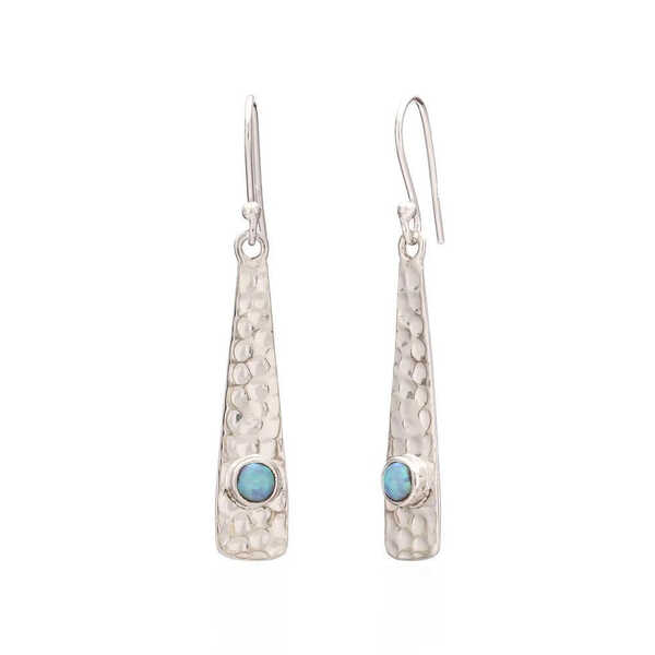 Hammered sterling silver with opal drop earrings 