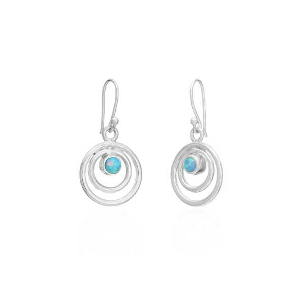 Double circle sterling silver with opal drop earrings 