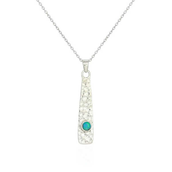 Hammered sterling silver pendant with opal stone