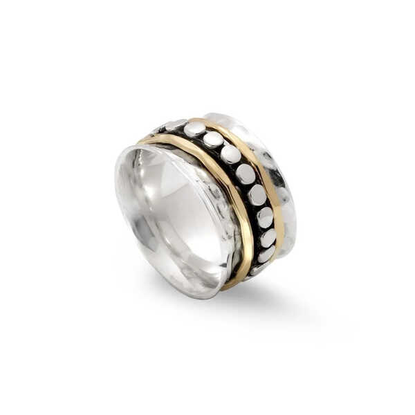 Sterling silver spotty spinning ring with brass rings