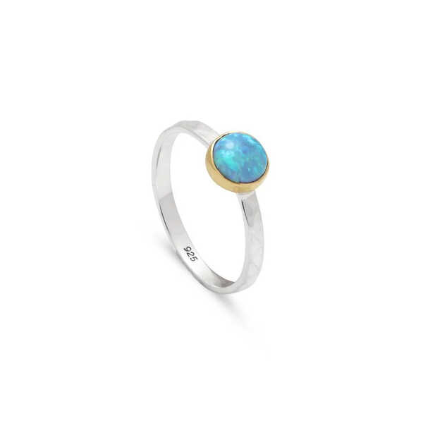 Sterling silver small band hammered opal ring