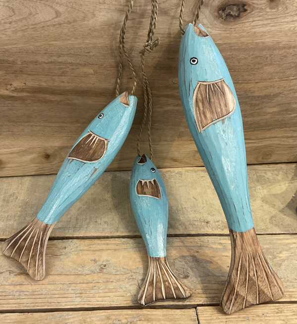 Hanging wooden trio of fish decoration 
